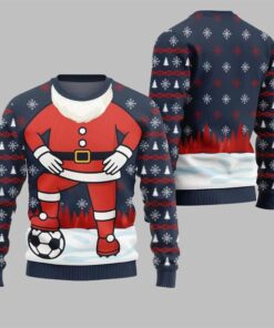 2025 Christmas Santa Playing Soccer Ugly Sweater 