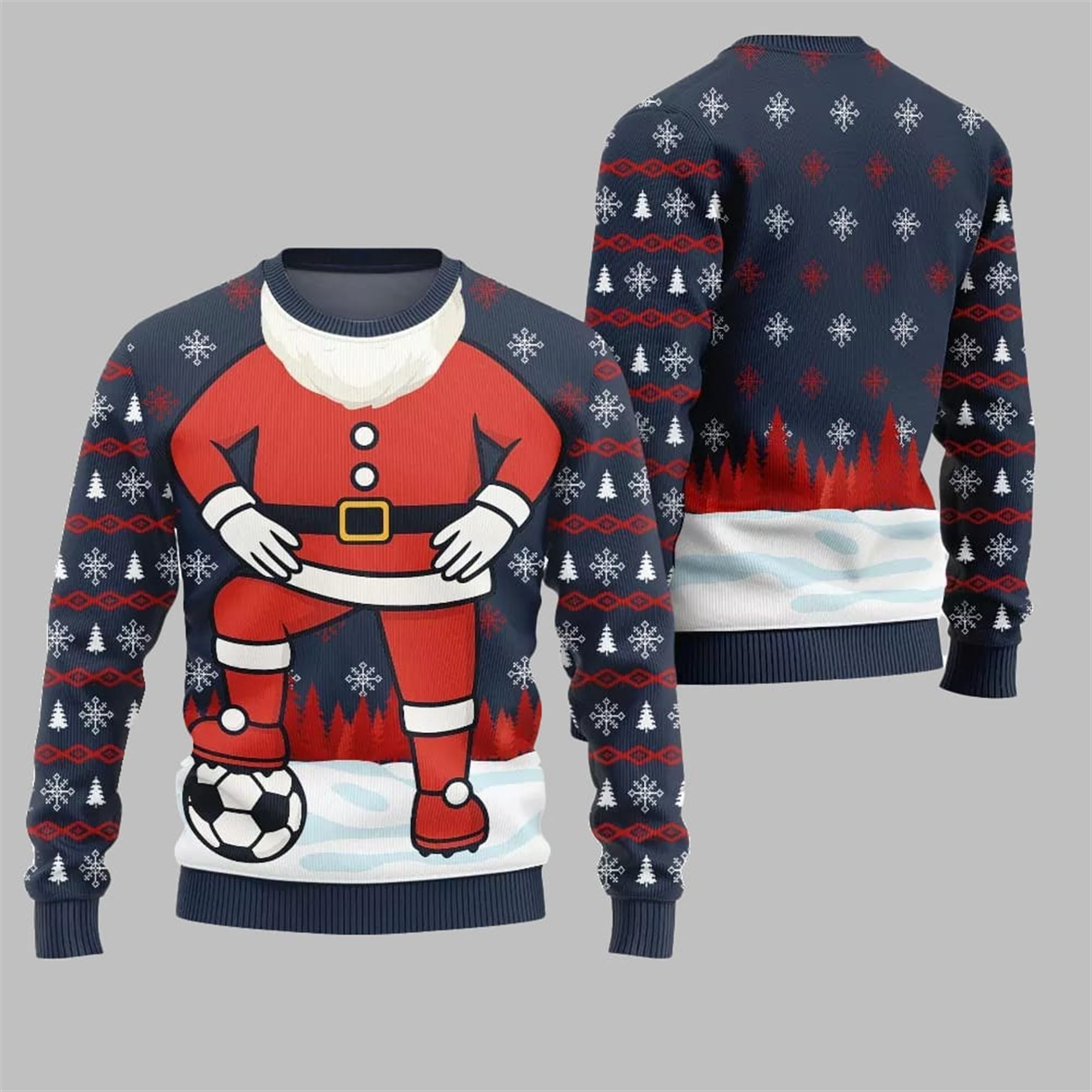2025 Christmas Santa Playing Soccer Ugly Sweater - Grishko.com