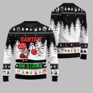 Alternative view of 2025 Christmas Santas On Strike Bowling League Ugly Christmas Sweater - Grishko.com