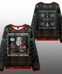 2025 Christmas Santa's Tech Support Cats Rebooting Ugly Sweater 