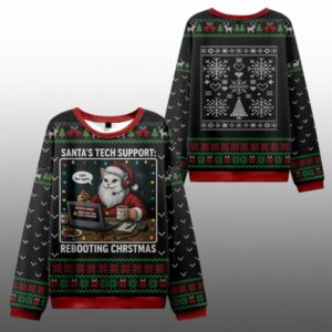 2025 Christmas Santa's Tech Support Cats Rebooting Ugly Sweater - Grishko.com