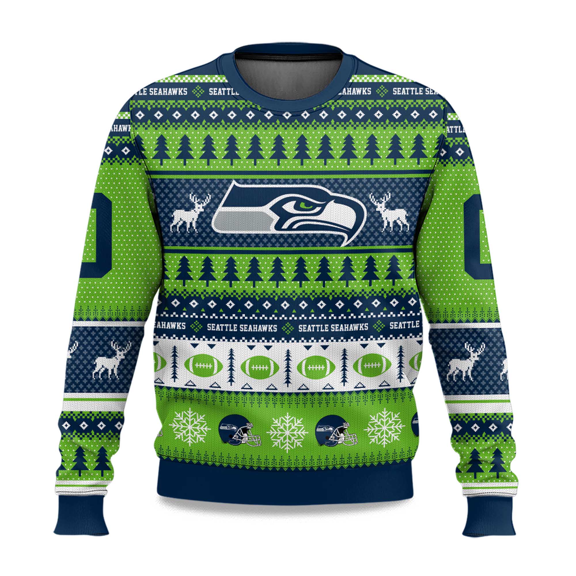 2025 Christmas Seahawks Personalized Ugly Sweater