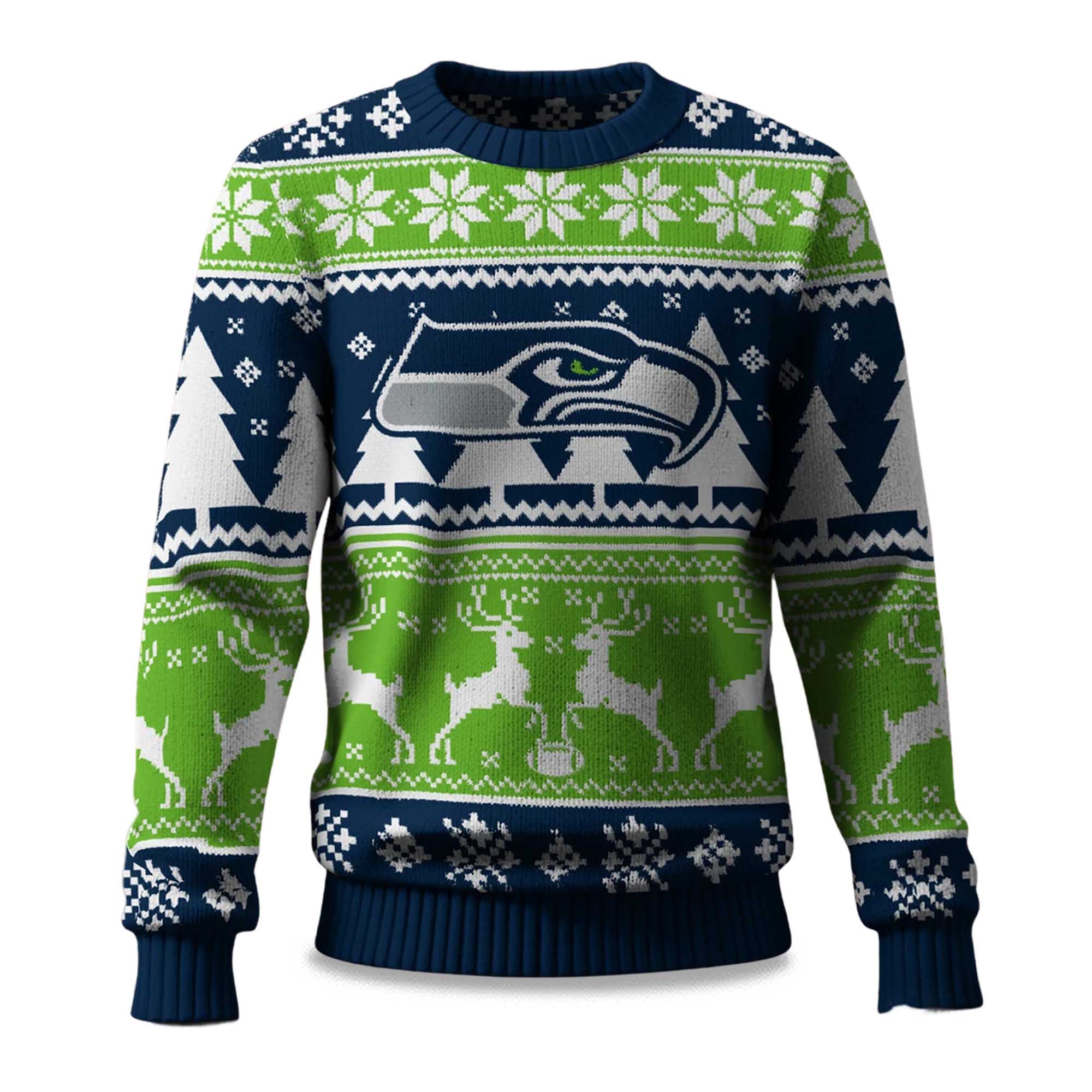 2025 Christmas Seahawks Reindeer Football Ugly Sweater