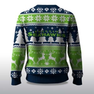 Alternative view of 2025 Christmas Seahawks Reindeer Football Ugly Sweater