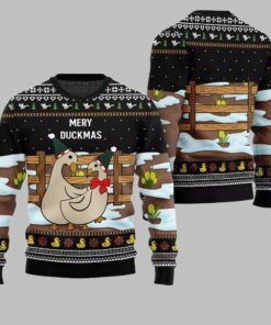 2025 Christmas Seriously Naughty Duck On The Farm Ugly Christmas Sweater 