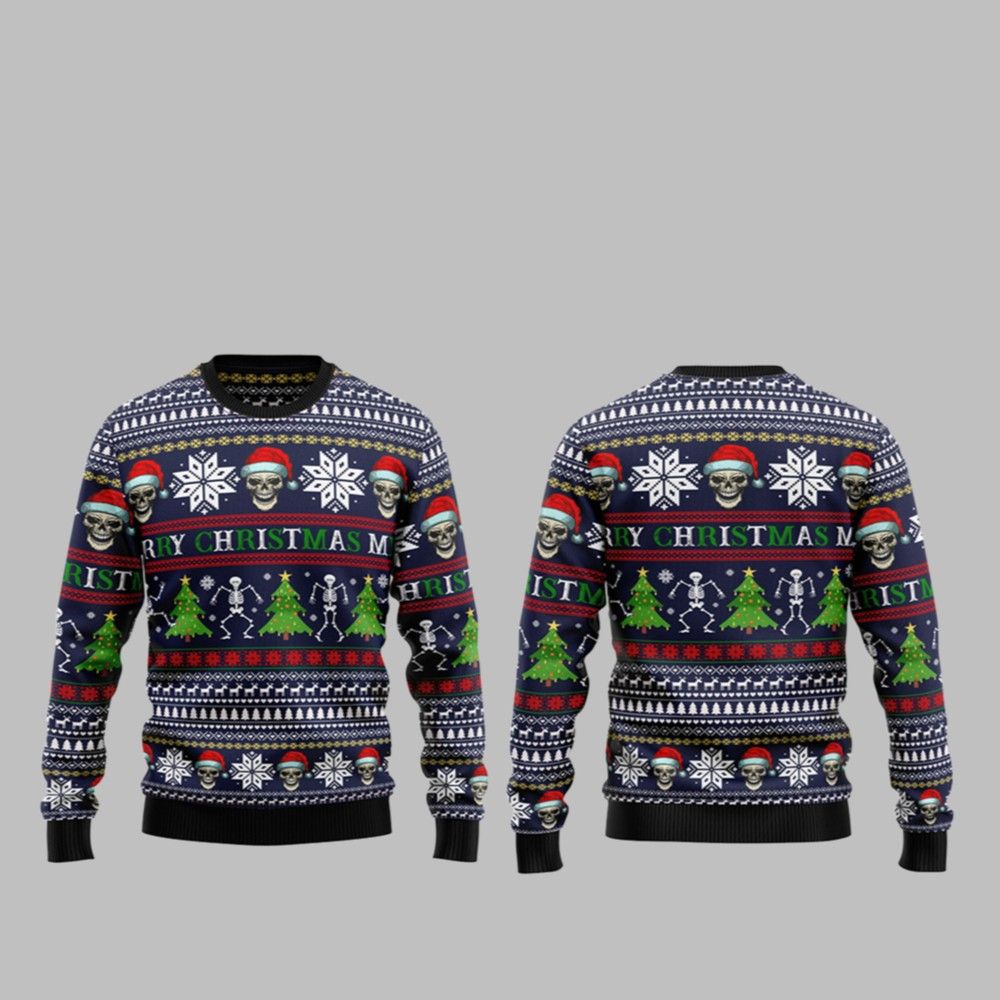 2025 Christmas Skull Christmas Ugly Christmas Sweater - Grishko.com