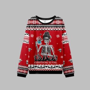 Alternative view of 2025 Christmas Skull Everything Is Fine Ugly Christmas Sweater - Grishko.com
