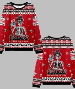 2025 Christmas Skull Everything Is Fine Ugly Christmas Sweater 