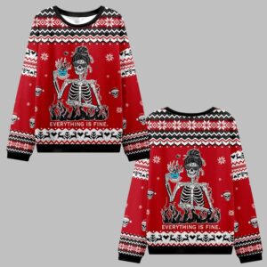2025 Christmas Skull Everything Is Fine Ugly Christmas Sweater - Grishko.com