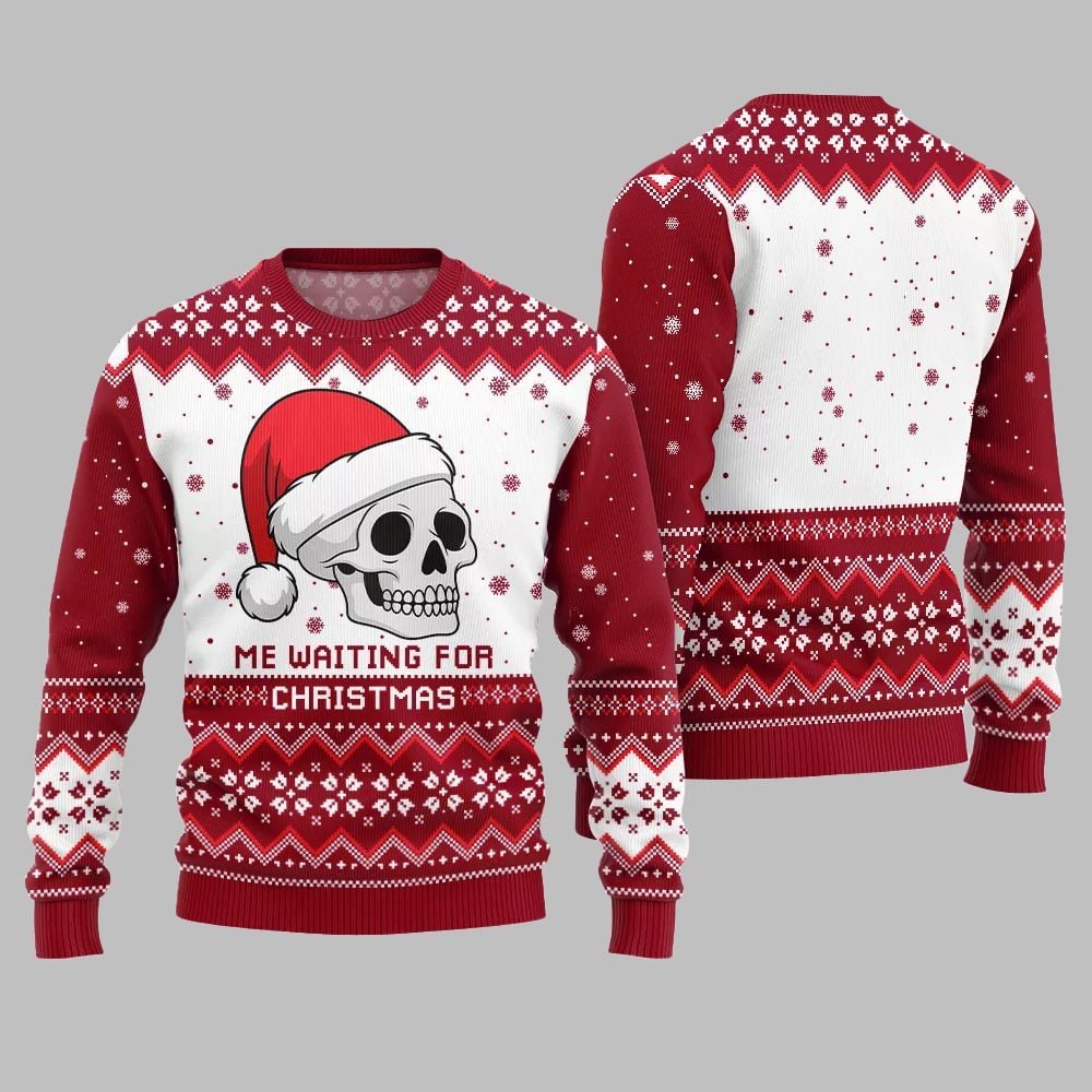 2025 Christmas Skull Me Waiting For Christmas Ugly Christmas Sweater - Grishko.com