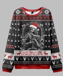 Alternative view of 2025 Christmas Slay Bells and Scarlet Blooms Ugly Christmas Sweater 