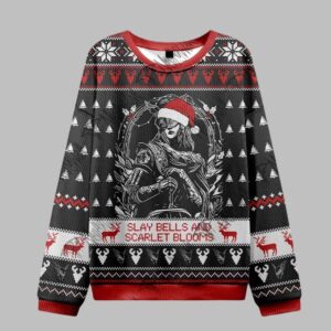 Alternative view of 2025 Christmas Slay Bells and Scarlet Blooms Ugly Christmas Sweater - Grishko.com