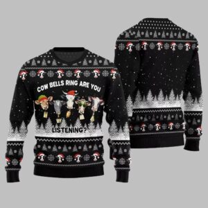 Alternative view of 2025 Christmas Sleepy Cow Bells Ring Are You Listening Ugly Christmas Sweater - Grishko.com