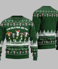 2025 Christmas Sleepy Cow Bells Ring Are You Listening Ugly Christmas Sweater 