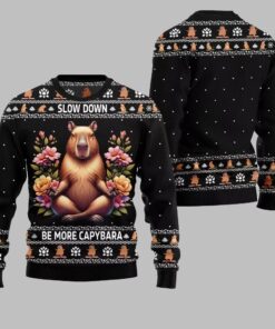 Alternative view of 2025 Christmas Slow Down Be More Capybara Ugly Christmas Sweater 