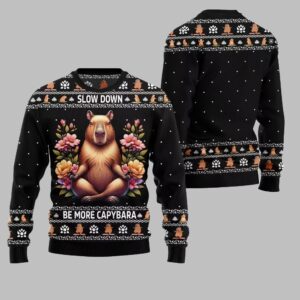 Alternative view of 2025 Christmas Slow Down Be More Capybara Ugly Christmas Sweater - Grishko.com