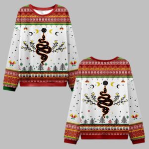 2025 Christmas Snake And Moon Phase Ugly Christmas Sweater - Grishko.com