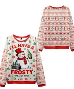 Alternative view of 2025 Christmas Snowman Drinking Beer Ugly Sweater 