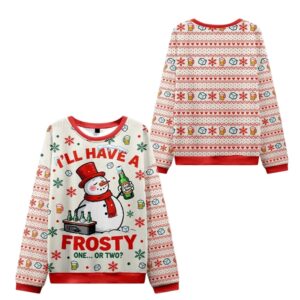 Alternative view of 2025 Christmas Snowman Drinking Beer Ugly Sweater - Grishko.com