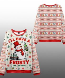 2025 Christmas Snowman Drinking Beer Ugly Sweater 