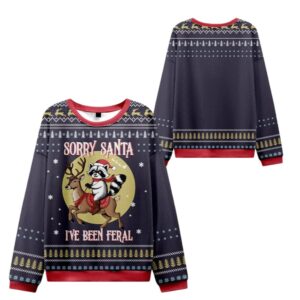 Alternative view of 2025 Christmas Sorry Santa I've Been Feral Ugly Sweater - Grishko.com