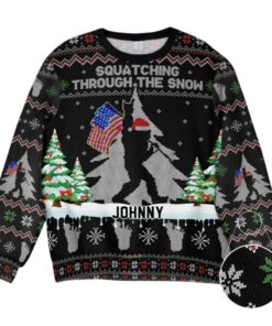 Alternative view of 2025 Christmas Squatching Through The Snow American Bigfoot Ugly Christmas Sweater 