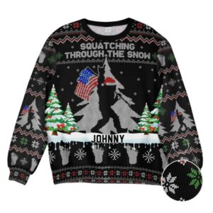Alternative view of 2025 Christmas Squatching Through The Snow American Bigfoot Ugly Christmas Sweater - Grishko.com