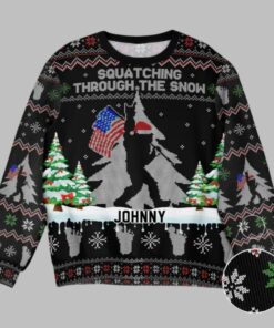 2025 Christmas Squatching Through The Snow American Bigfoot Ugly Christmas Sweater 