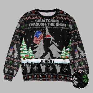 2025 Christmas Squatching Through The Snow American Bigfoot Ugly Christmas Sweater - Grishko.com
