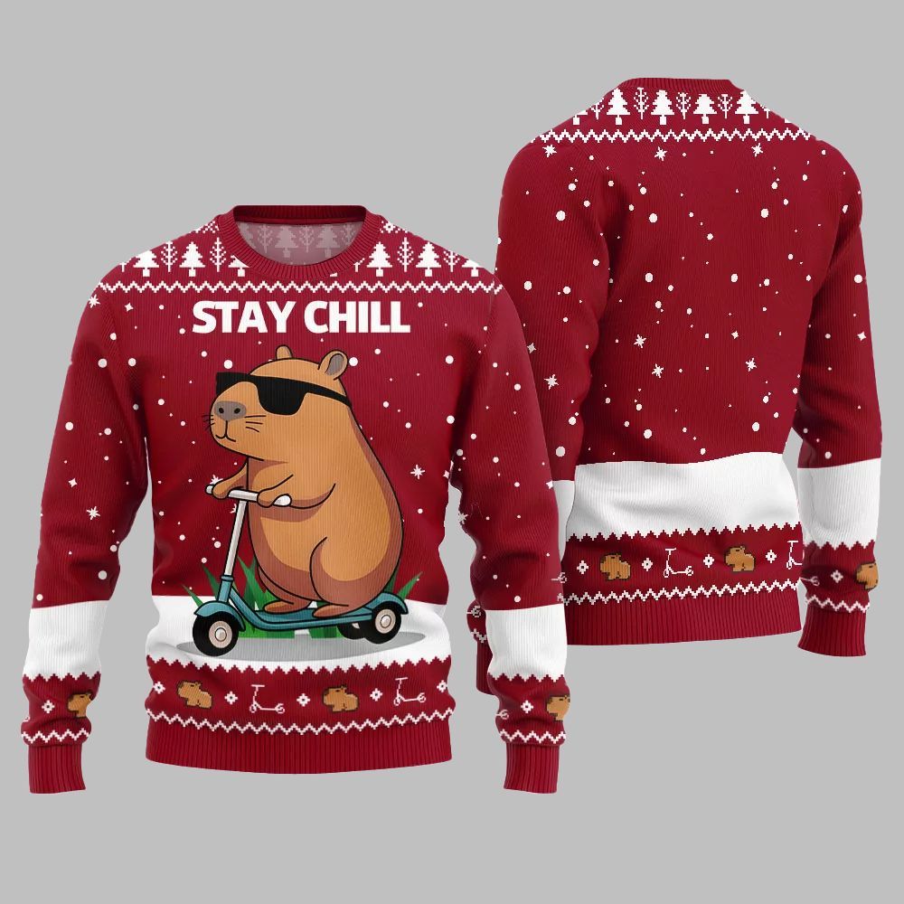 2025 Christmas Stay Chill Capybara Ugly Christmas Sweater - Grishko.com