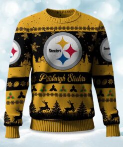 2025 Christmas Steelers Festive Reindeer & Tree Ugly Sweater