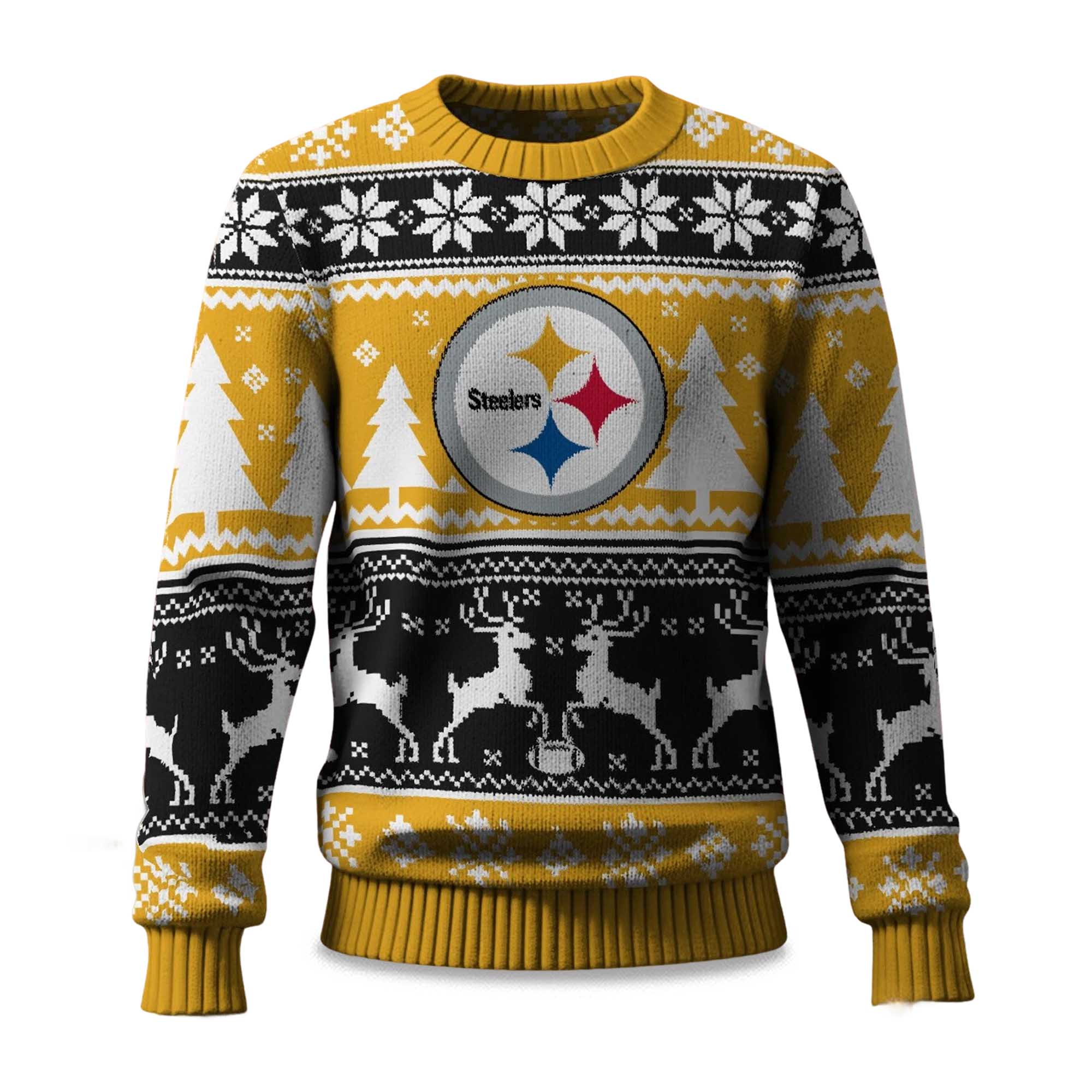 2025 Christmas Steelers Reindeer Football Ugly Sweater