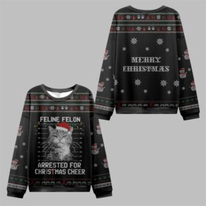 2025 Christmas The Arrested Cat Ugly Sweater - Grishko.com