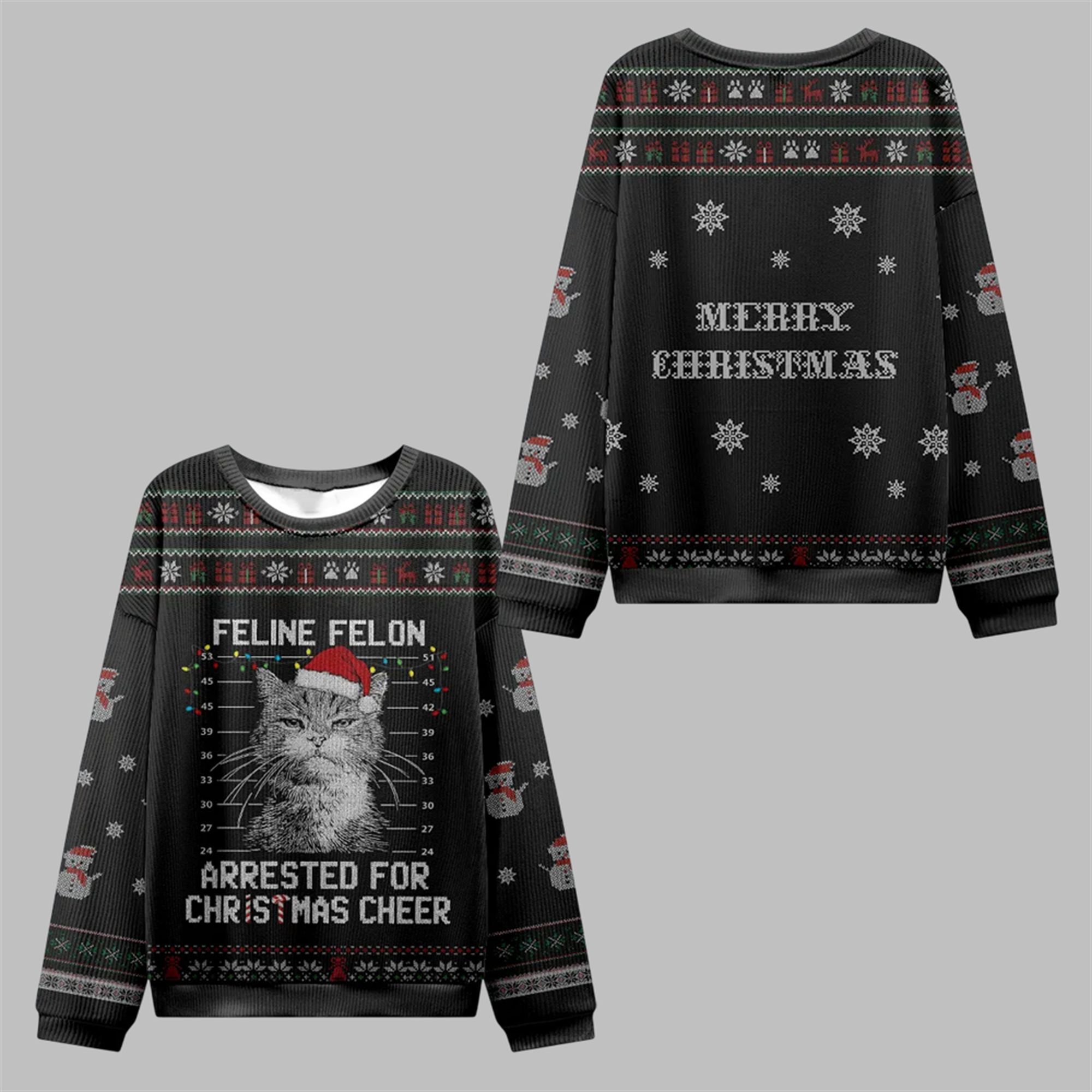 2025 Christmas The Arrested Cat Ugly Sweater - Grishko.com