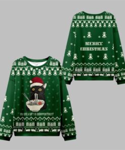 2025 Christmas The Cat Eating Ramen Ugly Sweater 