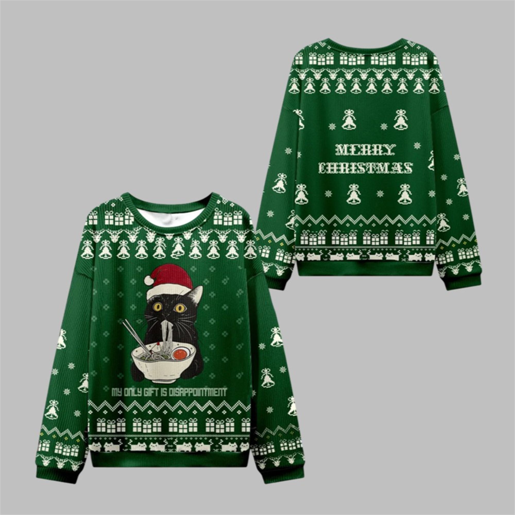 2025 Christmas The Cat Eating Ramen Ugly Sweater - Grishko.com