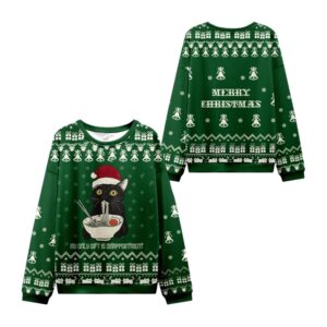 Alternative view of 2025 Christmas The Cat Eating Ramen Ugly Sweater - Grishko.com