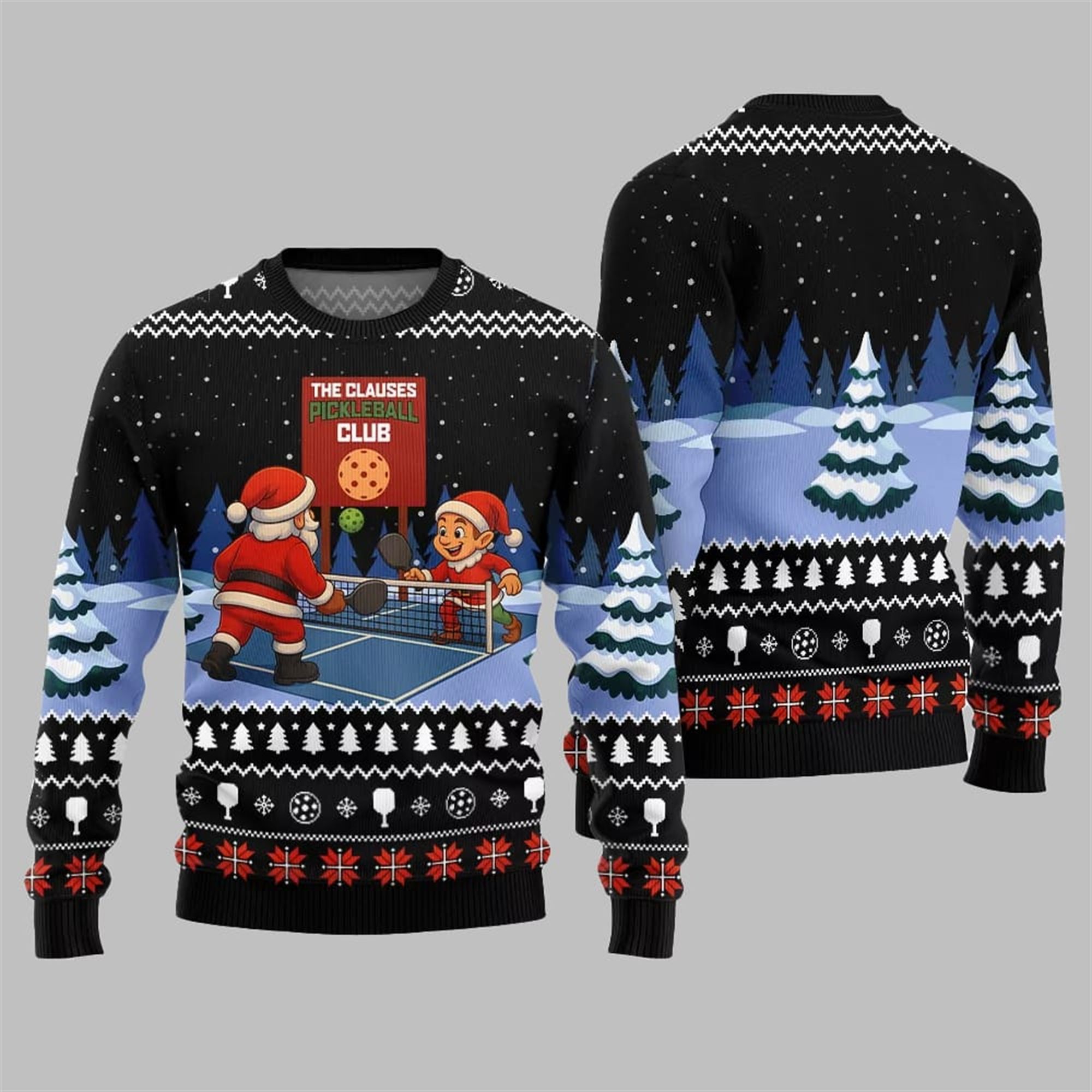 2025 Christmas The Clauses Pickleball Club Ugly Sweater - Grishko.com
