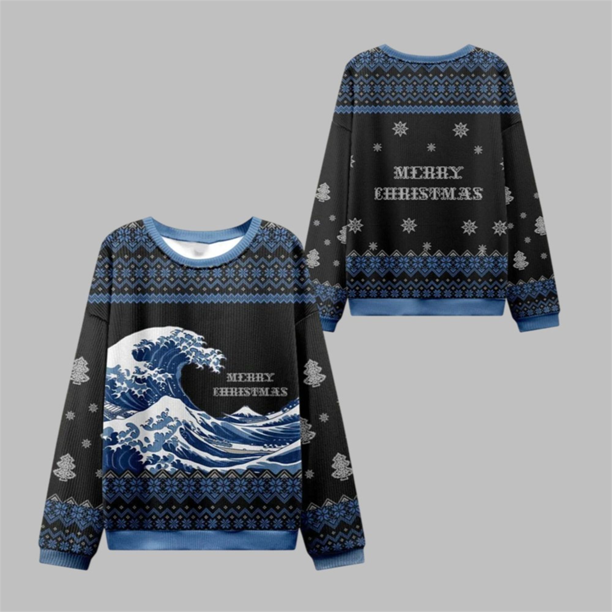 2025 Christmas The Great Wave Ugly Sweater - Grishko.com