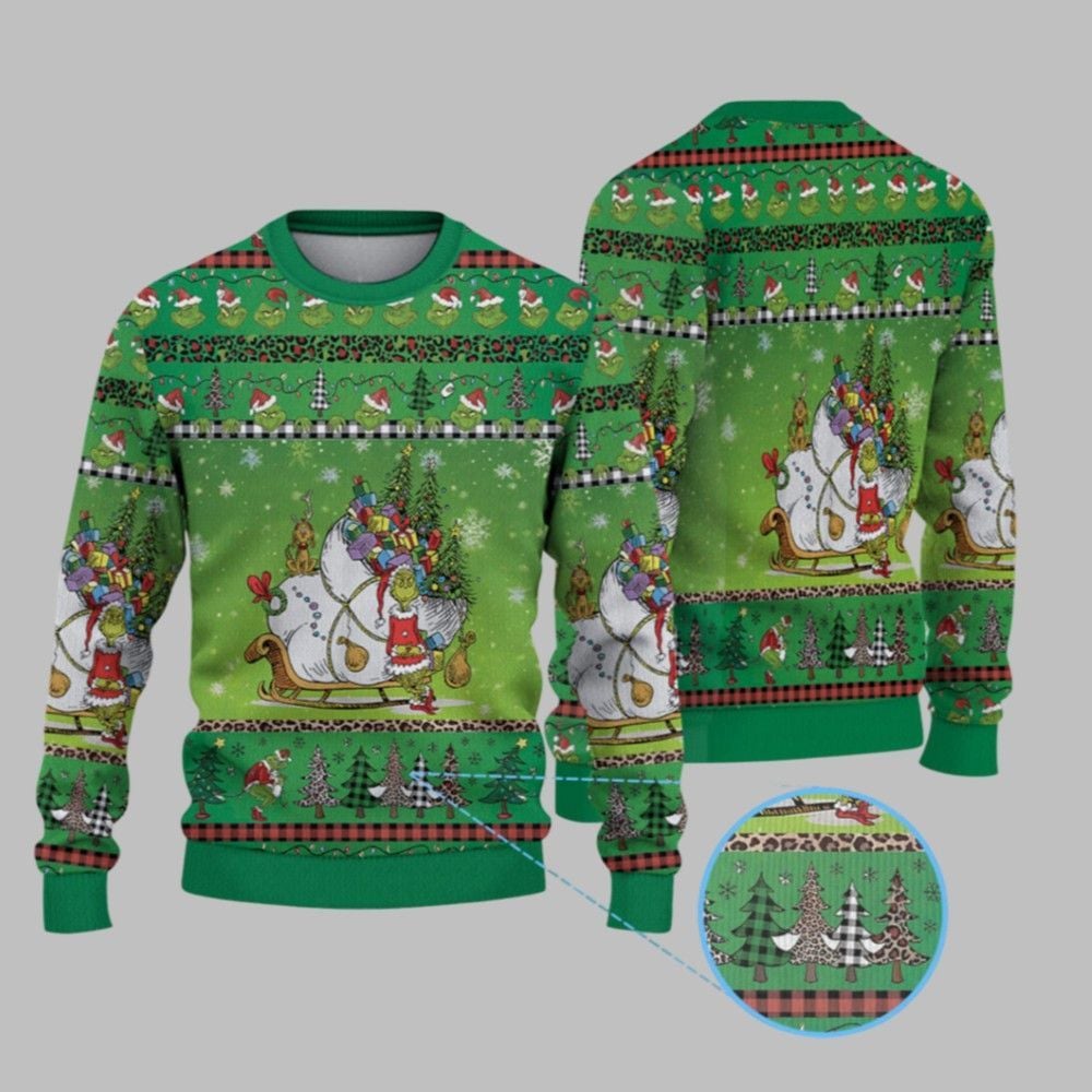 2025 Christmas The Grnch & Max with Sleigh Ugly Christmas Sweater - Grishko.com