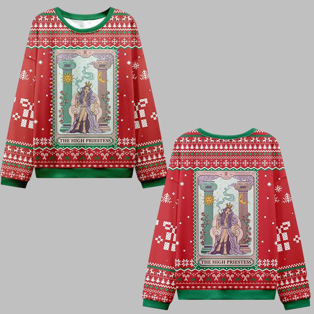 2025 Christmas The High Priestess Tarot Card Ugly Christmas Sweater - Grishko.com