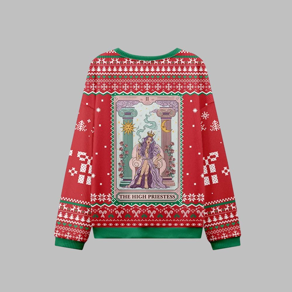 2025 Christmas The High Priestess Tarot Card Ugly Christmas Sweater - Image 3