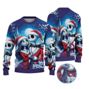Alternative view of 2025 Christmas The Nightmare Before Christmas Jack And Sally Ugly Christmas Sweater - Grishko.com