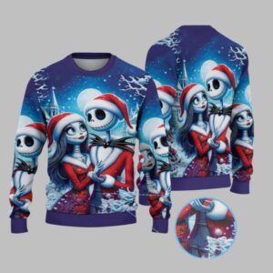 2025 Christmas The Nightmare Before Christmas Jack And Sally Ugly Christmas Sweater - Grishko.com