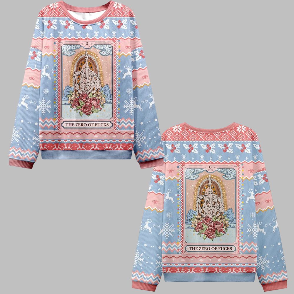 2025 Christmas The Zero Of Fucks Tarot Ugly Christmas Sweater - Grishko.com
