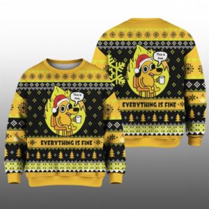 2025 Christmas This Is Fine Meme Ugly Christmas Sweater - Grishko.com