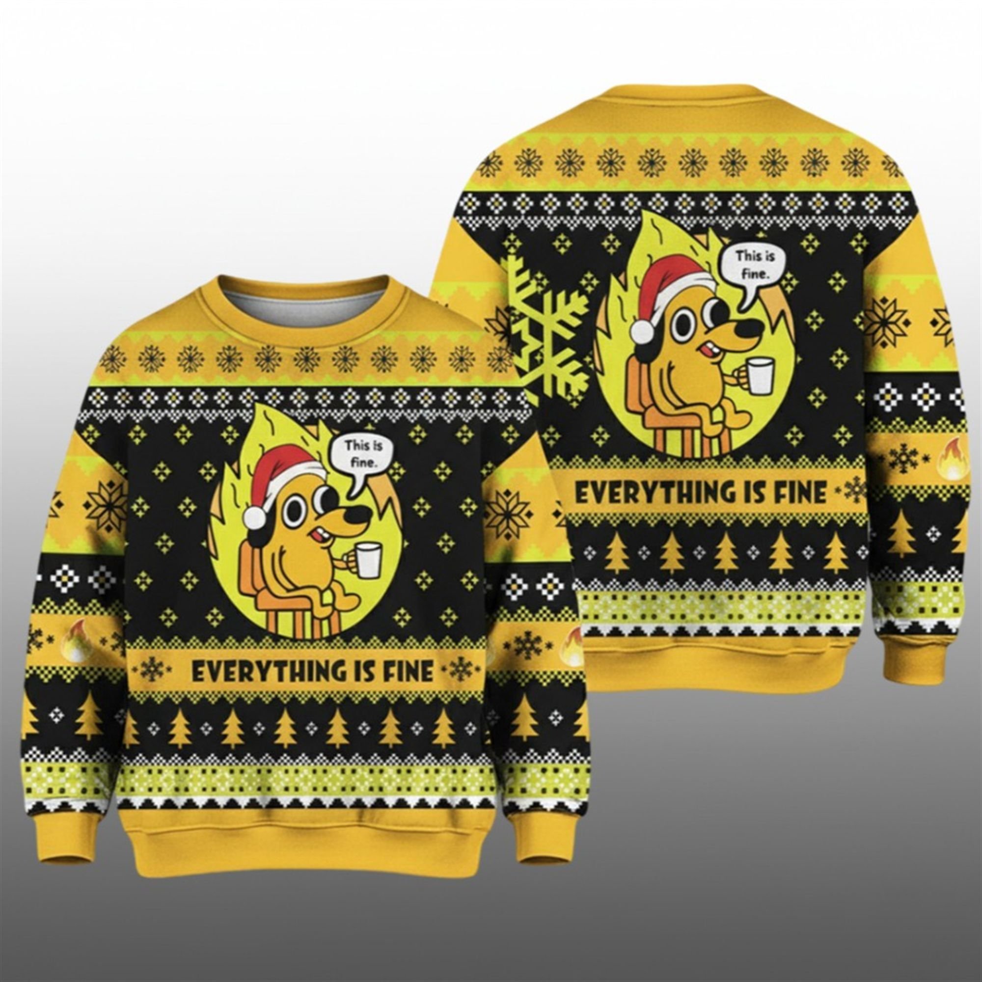 2025 Christmas This Is Fine Meme Ugly Christmas Sweater - Grishko.com
