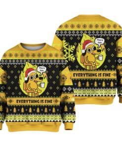 Alternative view of 2025 Christmas This Is Fine Meme Ugly Christmas Sweater 