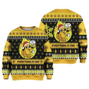 Alternative view of 2025 Christmas This Is Fine Meme Ugly Christmas Sweater - Grishko.com