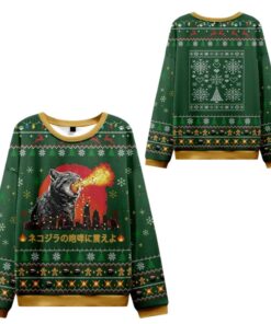 Alternative view of 2025 Christmas Tremble Before The Roar Of Catzilla Ugly Sweater 